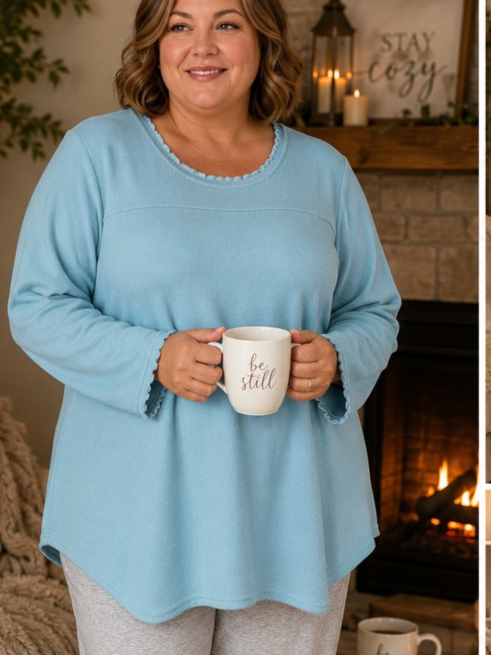 Roaman's Light Blue Cozy Long-Sleeve Sweatshirt